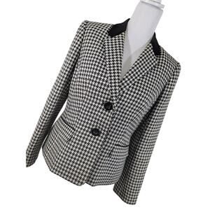 KASPER! SHARP BLACK & WHITE HOUNDSTOOTH 2 BUTTON DRESS JACKET, BLAZER! SZ 8P